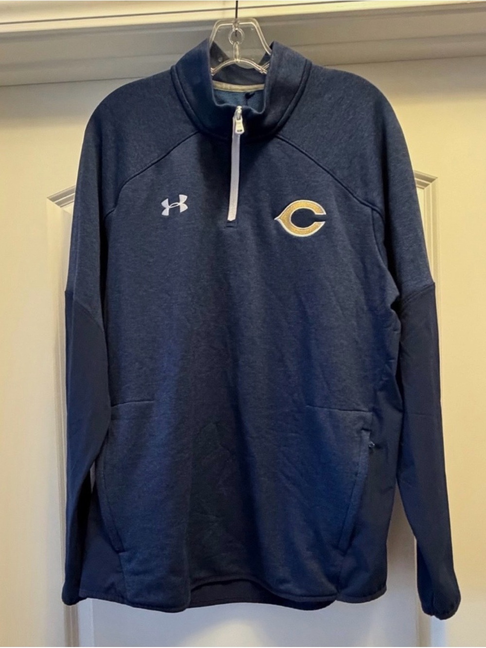 Chicago Bears Jacket Men’s Large Blue Under Armour 1/4 Quarter Zip Pullover NFL